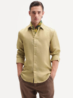 Rare Rabbit - Men's Kent R Dusky Mustard Viscose Blend Plain Shirt
