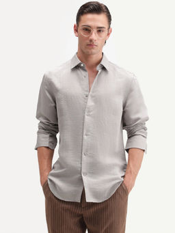 Rare Rabbit - Men's Kent R Primary Grey Viscose Blend Plain Shirt