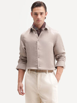 Rare Rabbit - Men's Kent R Light Peach Viscose Blend Regular Plain Shirt