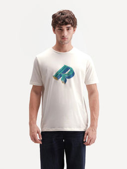 Rare Rabbit - Men's Kim Off White Cotton Blend Crew Neck Regular Graphic Print T-Shirt