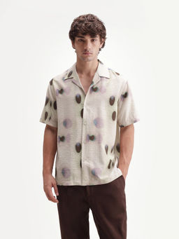 Rare Rabbit - Men's Kolp Primary White Viscose Blend Polka Dot Print Shirt