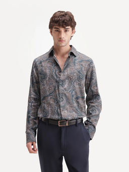 Rare Rabbit - Men's Lome-1 Dark Green Cotton Blend Paisley Print Shirt