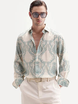 Rare Rabbit - Men's Lorat-26 White Viscose Blend Regular Tropical Print Shirt