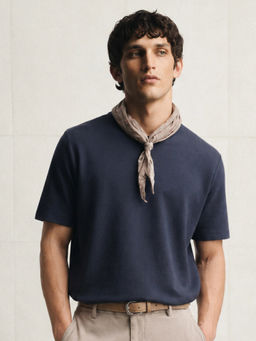 Rare Rabbit - Men's Luon Navy Cotton Crew Neck Regular Plain T-Shirt