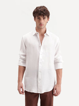 Rare Rabbit - Men's Lyco Ls White Lyocell Button Regular Fit Plain Shirt