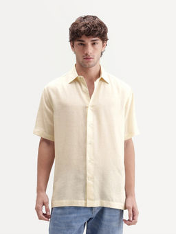 Rare Rabbit - Men's Lyco Yellow Lyocell Button Regular Fit Plain Shirt