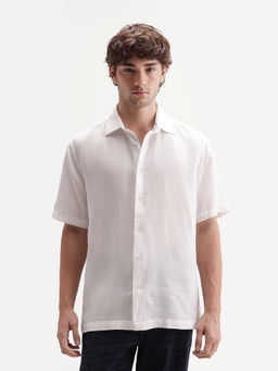Rare Rabbit - Men's Lyco Ss White Lyocell Button Regular Fit Plain Shirt