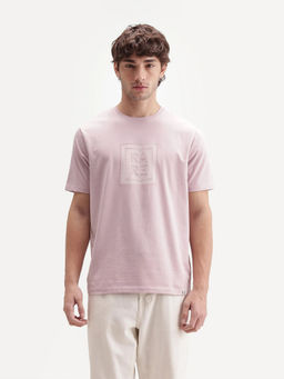 Rare Rabbit - Men's Maze Dusky Pink Cotton Blend Crew Neck Regular Geometric Print T-Shirt