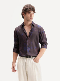 Rare Rabbit - Men's Midno Dark Purple Cotton Blend Floral Print Shirt