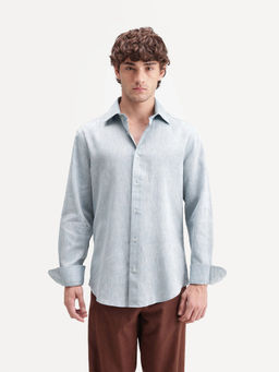 Rare Rabbit - Men's Olvt Light Blue Linen Blend Button Regular Fit Plain Shirt