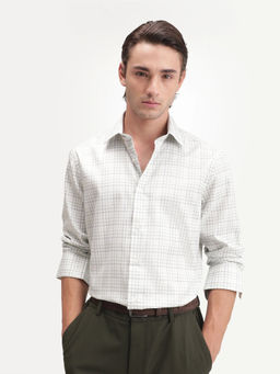 Rare Rabbit - Men's Orexa Light White Polyester Blend Button Regular Fit Checked Shirt