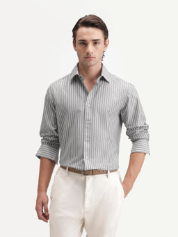 Rare Rabbit - Men's Orven Primary Grey Cotton Blend Striped Shirt