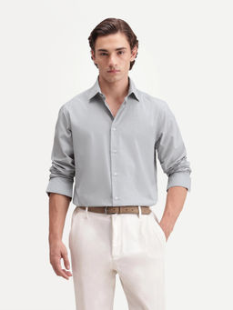 Rare Rabbit - Men's Oxvar Primary Grey Polyester Blend Striped Shirt