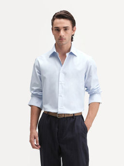 Rare Rabbit - Men's Oxvar Light Blue Polyester Blend Striped Shirt