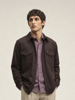 Rare Rabbit - Men's Plum Dusky Brown Cotton Spread Collar Regular Plain Shirt