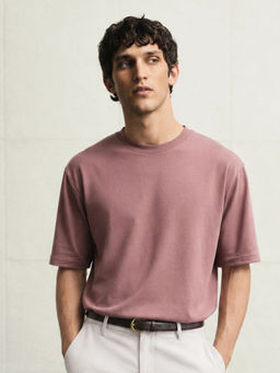 Rare Rabbit - Men's Qlo-A26 Dusky Brown Cotton Blend Crew Neck Qlo Plain T-Shirt