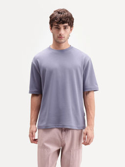 Rare Rabbit - Men's Qlo-A26 Dusky Purple Cotton Blend Crew Neck Qlo Plain T-Shirt