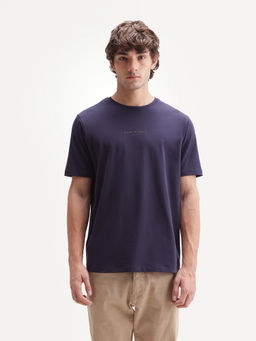 Rare Rabbit - Men's Rabbit-A26 Dark Purple Cotton Blend Crew Neck Regular Hd Print T-Shirt