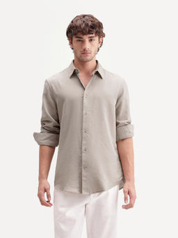 Rare Rabbit - Men's Ryv Primary Khaki Cotton Spread Collar Button Regular Plain Shirt
