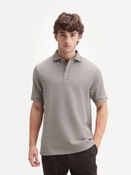 Rare Rabbit - Men's Skowl-A26 Grey Spread Collar Regular Jacquard Polo T-Shirt