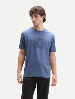 Rare Rabbit - Men's Smeg Dusky Blue Cotton Blend Crew Neck Regular Graphic Print T-Shirt