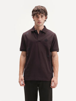 Rare Rabbit - Men's Sven Dark Maroon Cotton Blend Embroidered Polo T-Shirt