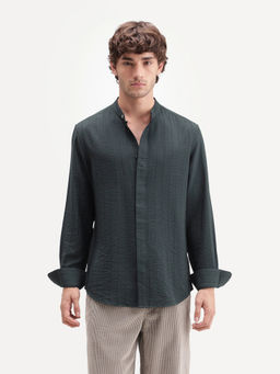 Rare Rabbit - Men's Tate Dark Green Viscose Blend Button Regular Fit Shirt