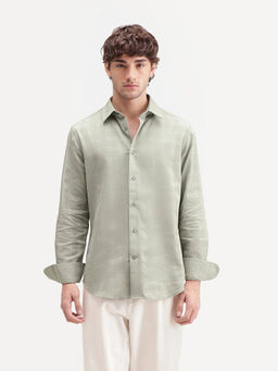 Rare Rabbit - Men's Theo Pastel Green Cotton Blend Checked Shirt