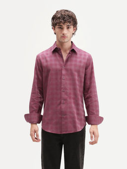 Rare Rabbit - Men's Theo Pastel Red Cotton Blend Regular Checked Shirt