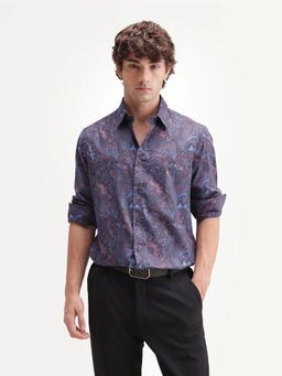Rare Rabbit - Men's Tie Dusky Maroon Cotton Blend Paisley Print Shirt