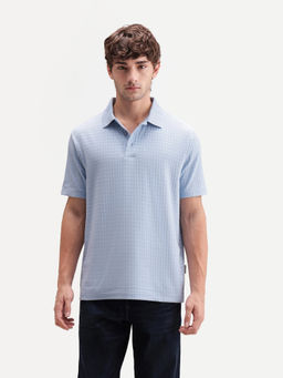 Rare Rabbit - Men's Valdes Light Blue Cotton Blend Jacquard Polo T-Shirt