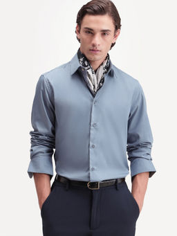 Rare Rabbit - Men's Zapi Dusky Blue Polyester Blend Spread Collar Regular Fit Plain Shirt