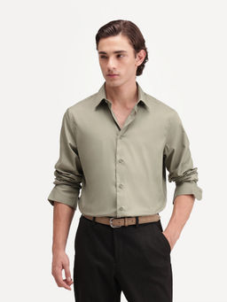 Rare Rabbit - Men's Zapi Dusky Olive Polyester Blend Spread Collar Regular Fit Plain Shirt