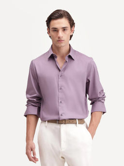 Rare Rabbit - Men's Zapi Dusky Purple Polyester Blend Spread Collar Regular Fit Plain Shirt