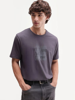 Rare Rabbit - Men's Zeke Dusky Purple Cotton Blend Crew Neck Regular Hd Print T-Shirt