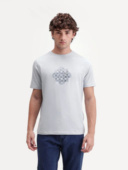 Rare Rabbit - Men's Ziv Light Grey Cotton Blend Crew Neck Regular Graphic Print T-Shirt