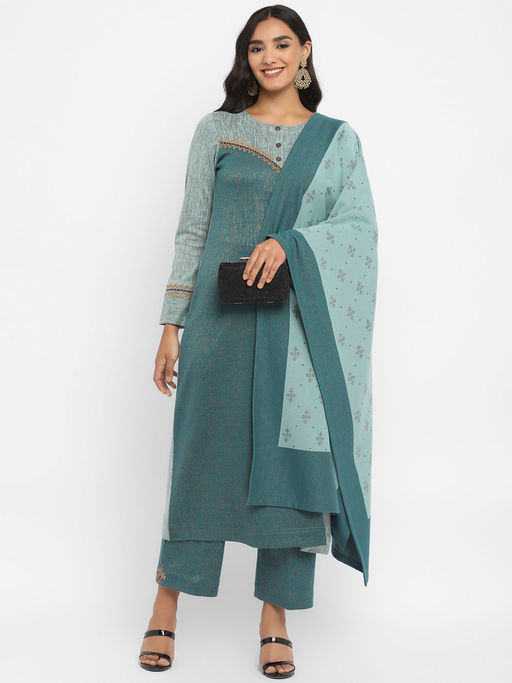 Dupatta W Woolen Kurtis Online Shopping Buy STADO Blue Woolen