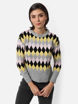 Campus Sutra - Womens Grey Self-design Sweater