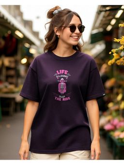 Bewakoof - Women Purple Journey Graphic Printed Oversized T-Shirt