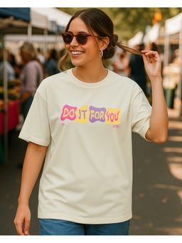 Bewakoof - Women Off White Do It For You Typography Printed Oversized T-Shirt