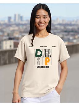 Bewakoof - Women Beige Drip Typography Printed Boyfriend T-Shirt