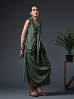 Vasstram - Cowl Sleeveless Dress Olive