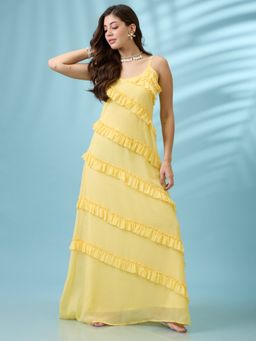 Globus - Women Yellow Georgette Shoulder Straps Dress