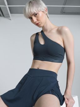 Puma - Black Asymmetric Womens Blue Sports Bra