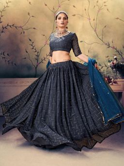 Odette - Navy Blue Fashionable Unstitched Lehenga With Unstitched Blouse And Dupatta
