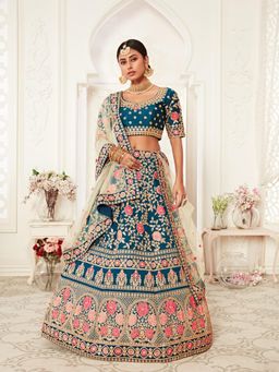 Odette - Teal Elegant Semi-Stitched Lehenga With Blouse And Dupatta