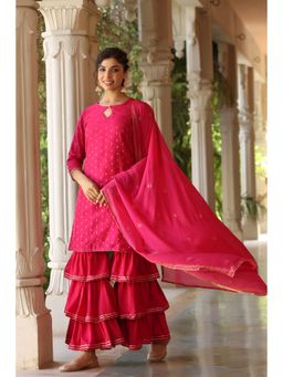 Vaamsi - Womens Embroidered Pure Cotton Kurta Sharara With Dupatta Pink (VKSKD1260 ) (Set of 3)