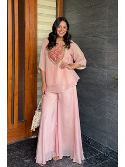 Pink Tree - Women Pink Banarasi Detail Short Kurta and Palazzo