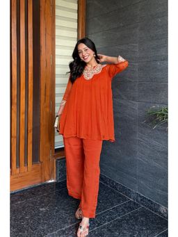 Pink Tree - Women Rust Kali Top with Palazzo