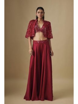 Asaga - Women Red Blouse with Sharara and Cape